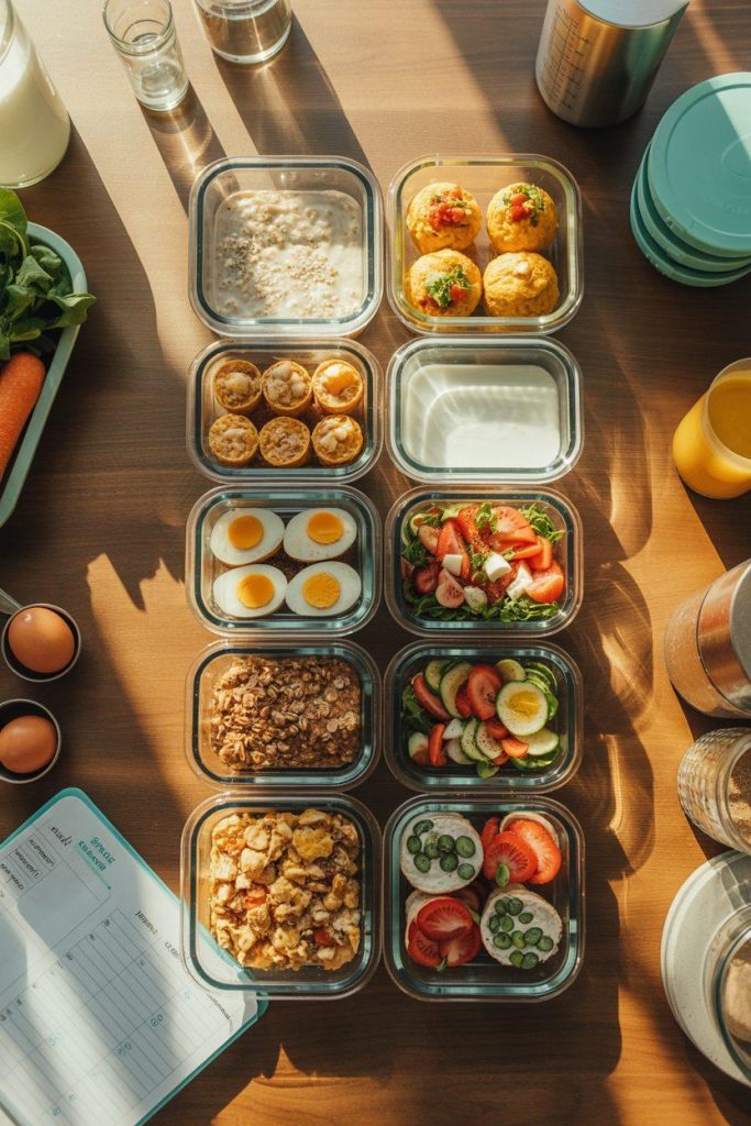 “High protein breakfast foods like eggs, yogurt, and nuts supporting stable blood sugar levels and energy balance”